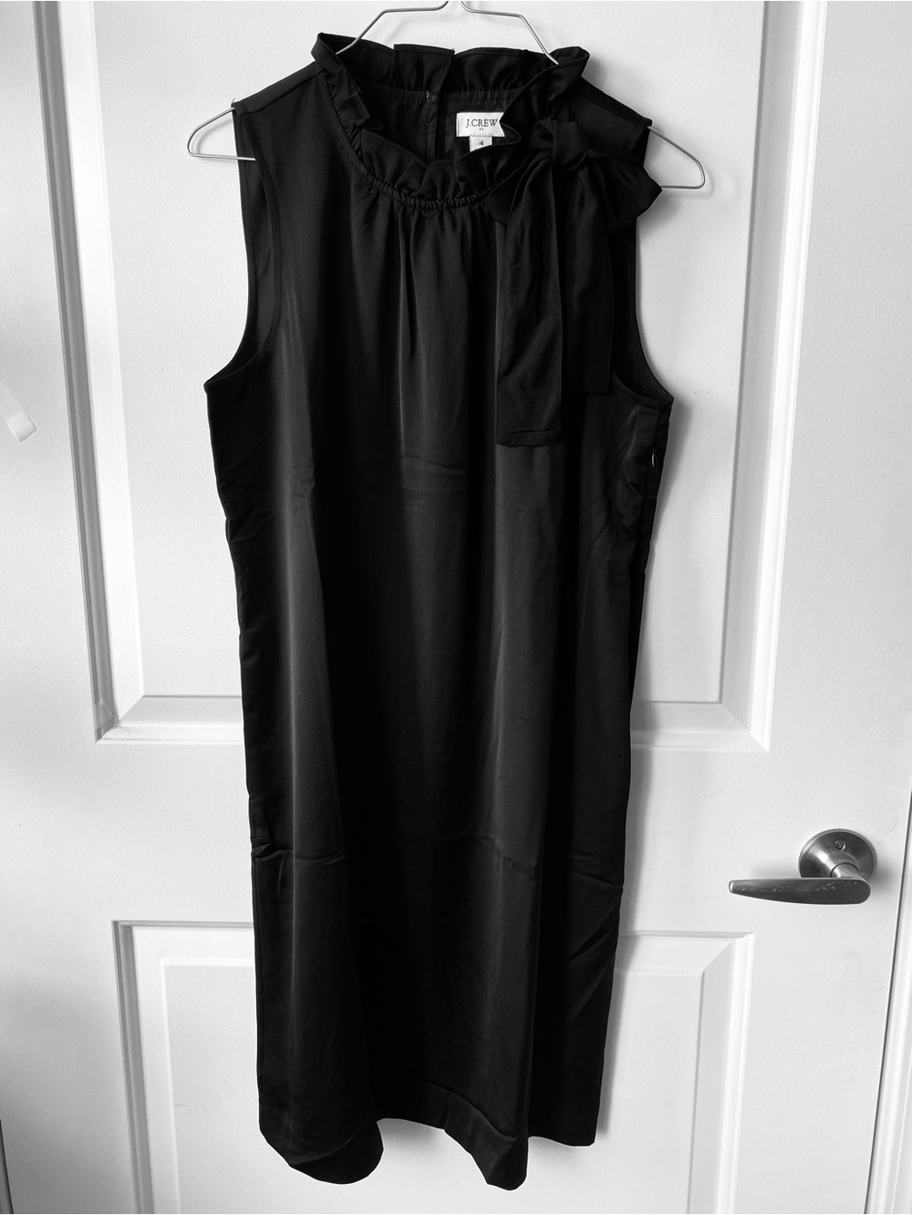 NWT J. Crew Black Sleeveless Ruffle-Neck Shift Dress with Neck Tie